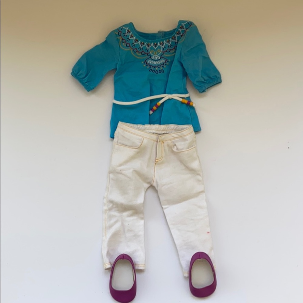 American Girl Doll blue dress and plaid pants